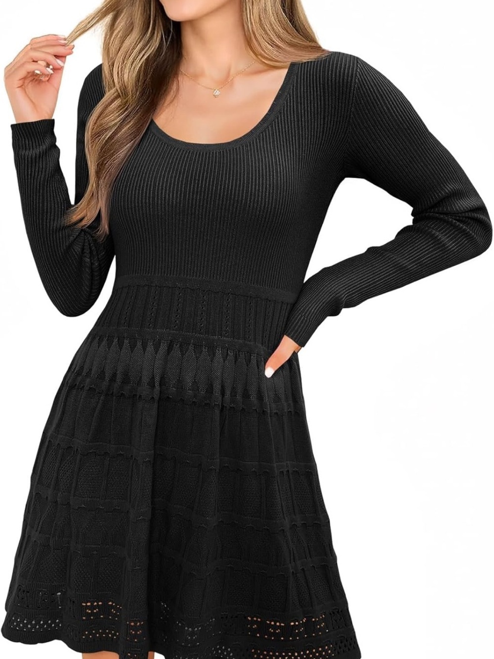 NWT Long Sleeve Sweater Dress Knit Crochet Casual A Line Flowy Skater Mini Small